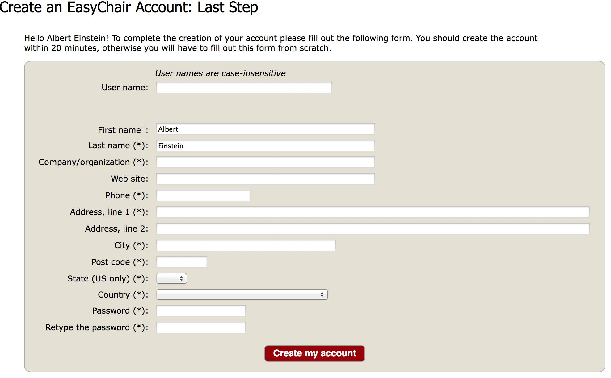 name and email form